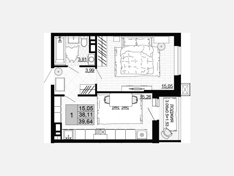 1-комнатная квартира, 38.11 м², 12/12 этаж фото 0